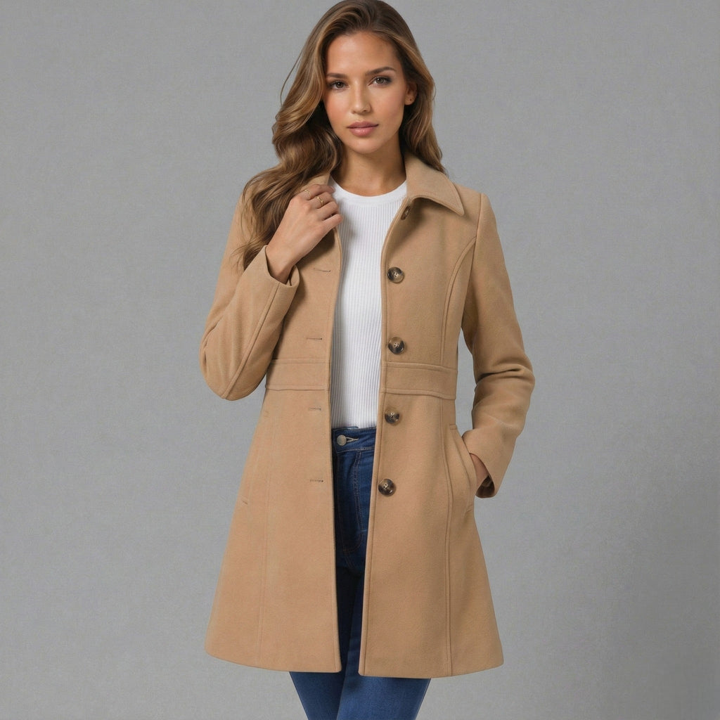 Womens Coat A-Line Button Closure Elegant Classic – Nova