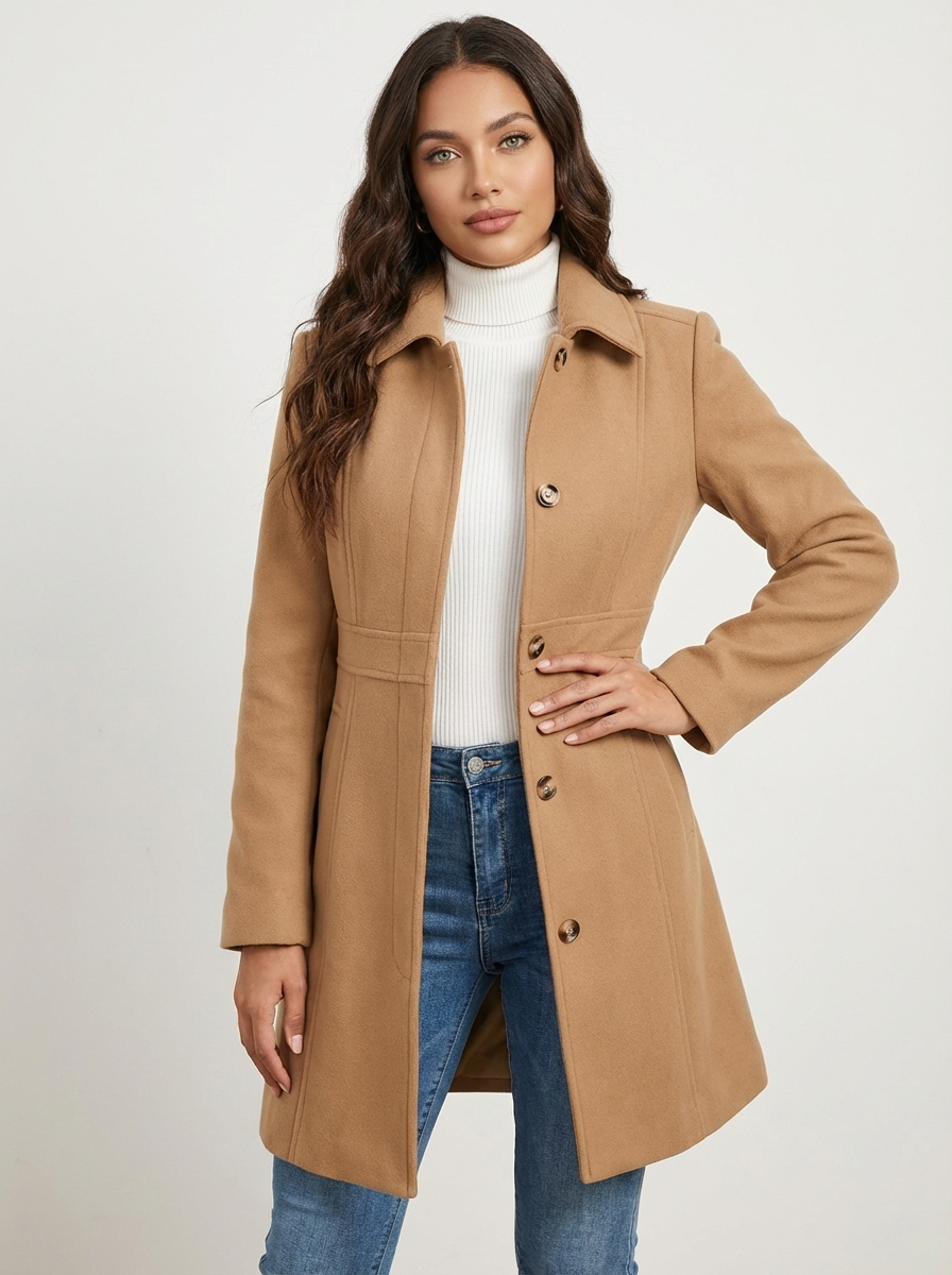 Womens Coat A-Line Button Closure Elegant Classic – Nova