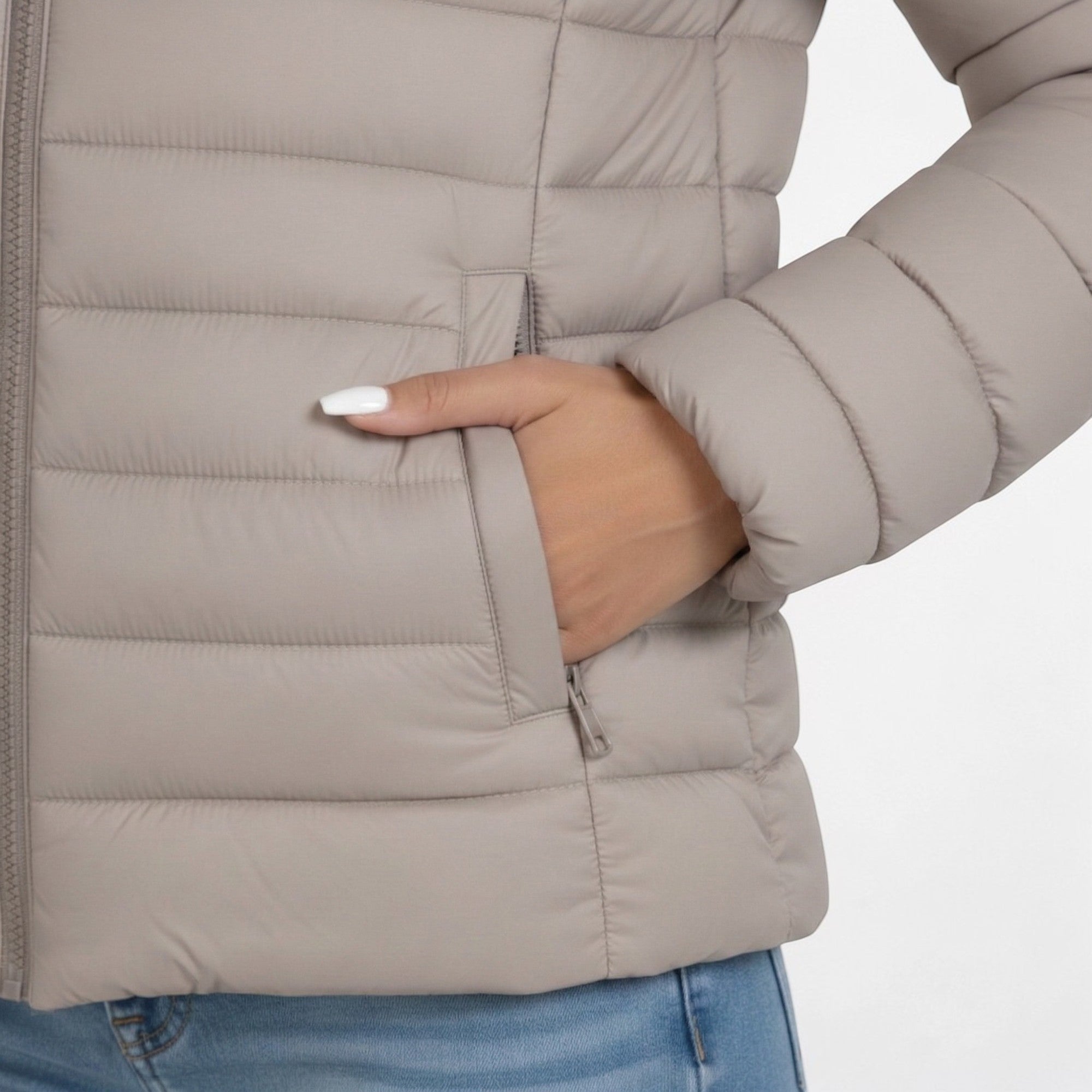 Womens Puffer Jacket Lightweight Quilted Slim Fit in Grey – Kit