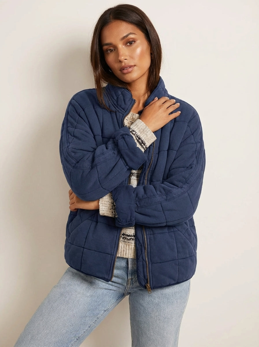 Womens Winter Jackets Quilted Relaxed Fit in Dark Grey – Lena