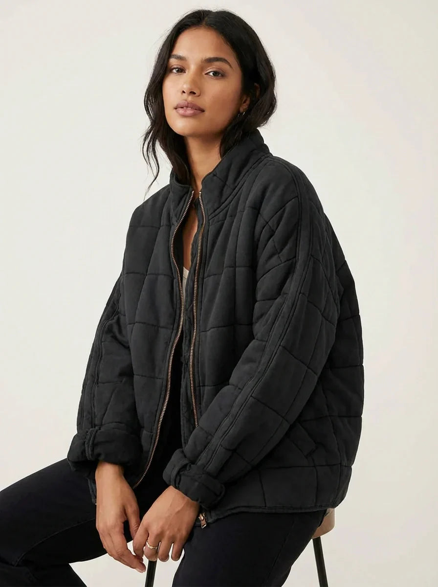 Womens Winter Jackets Quilted Relaxed Fit in Dark Grey – Lena