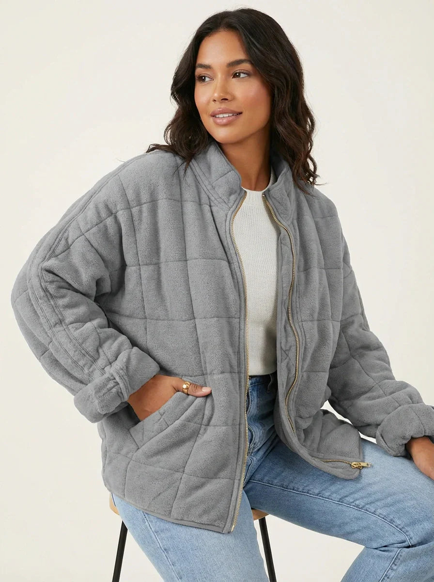 Womens Winter Jackets Quilted Relaxed Fit in Dark Grey – Lena