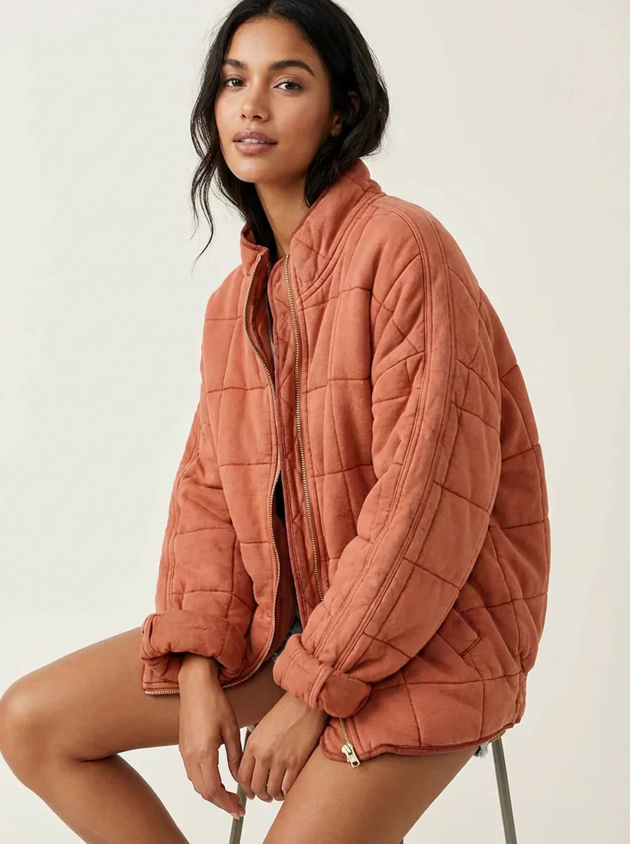 Womens Winter Jackets Quilted Relaxed Fit in Dark Grey – Lena