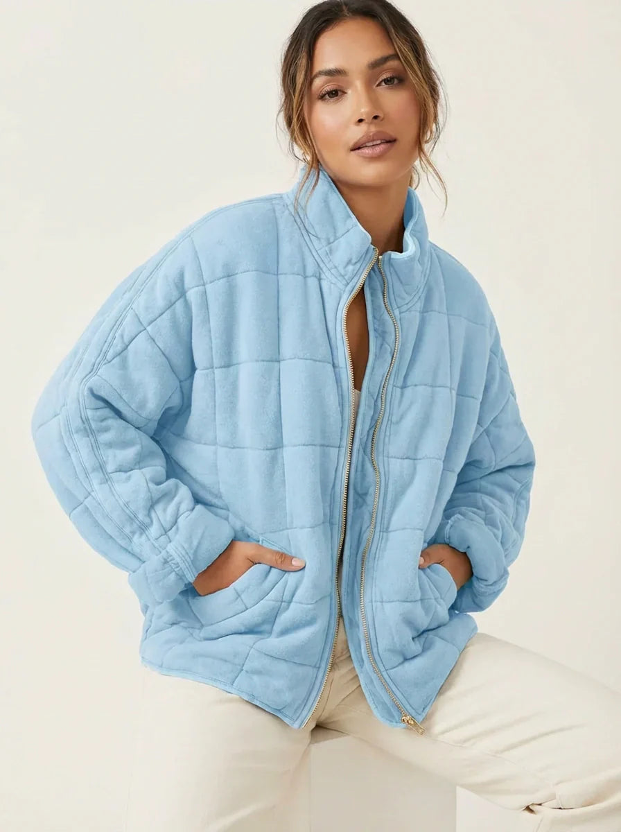 Womens Winter Jackets Quilted Relaxed Fit in Dark Grey – Lena