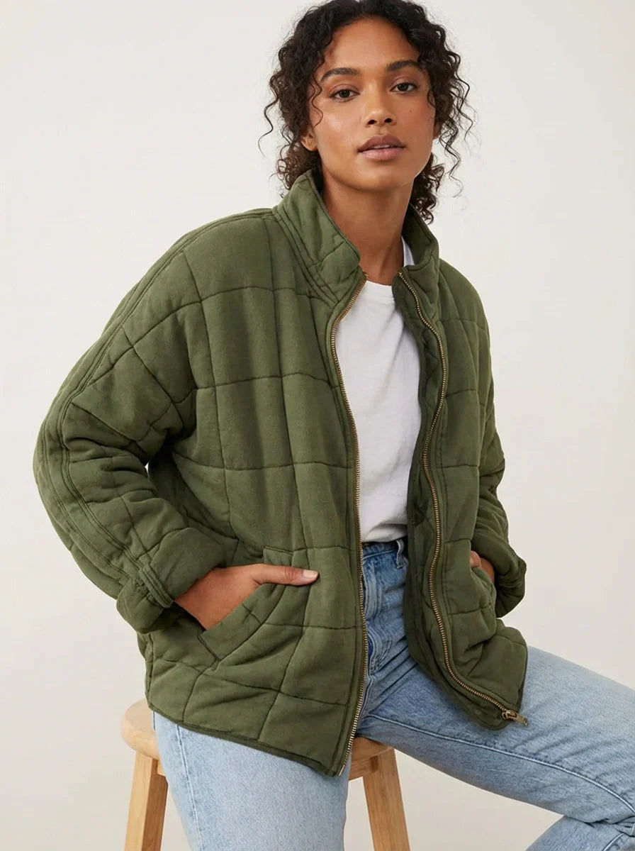 Womens Winter Jackets Quilted Relaxed Fit in Dark Grey – Lena