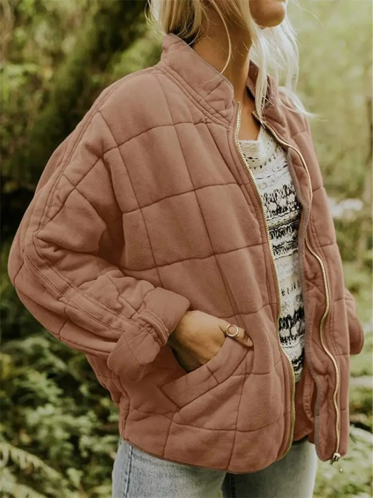 Womens Winter Jackets Quilted Relaxed Fit in Dark Grey – Lena