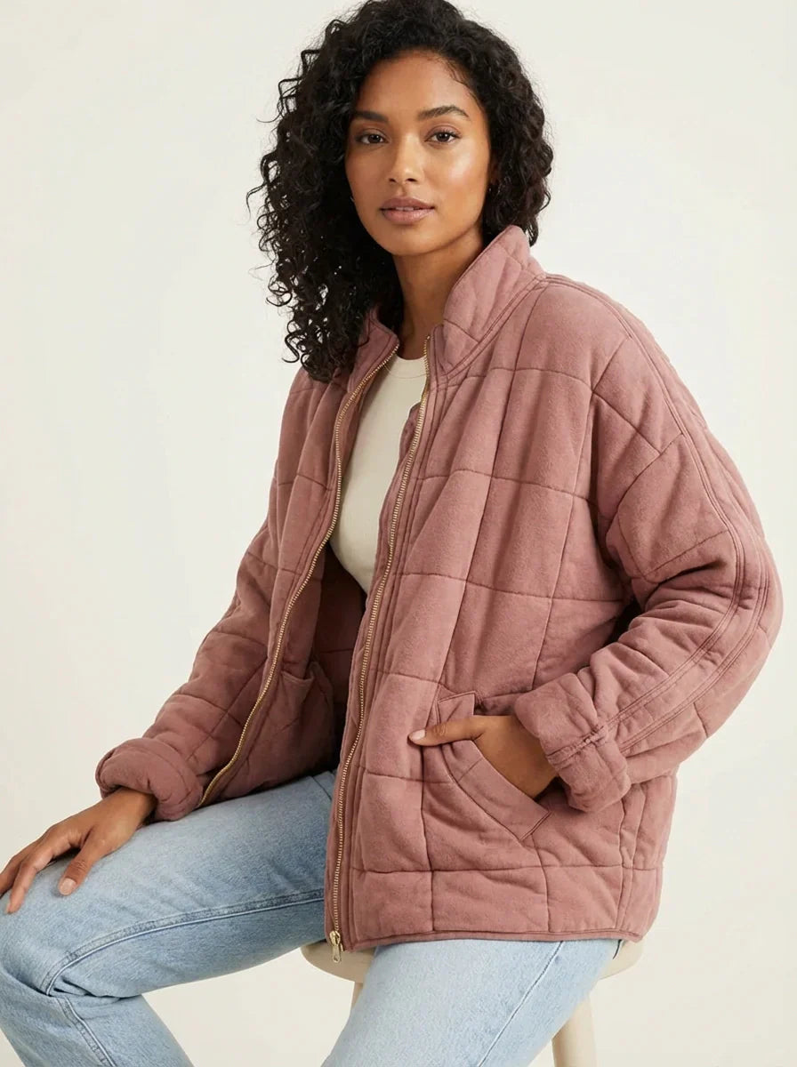 Womens Winter Jackets Quilted Relaxed Fit in Dark Grey – Lena