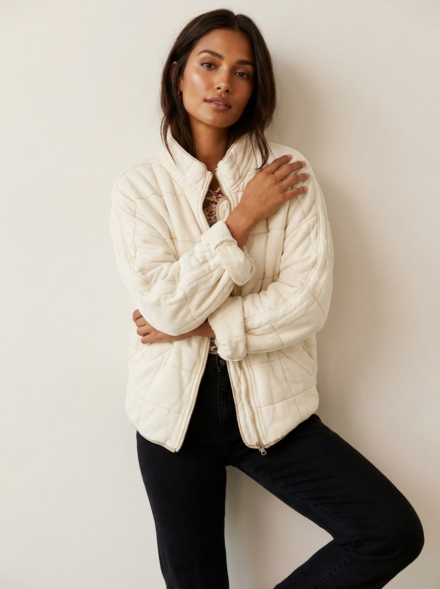 Womens Winter Jackets Quilted Relaxed Fit in Dark Grey – Lena