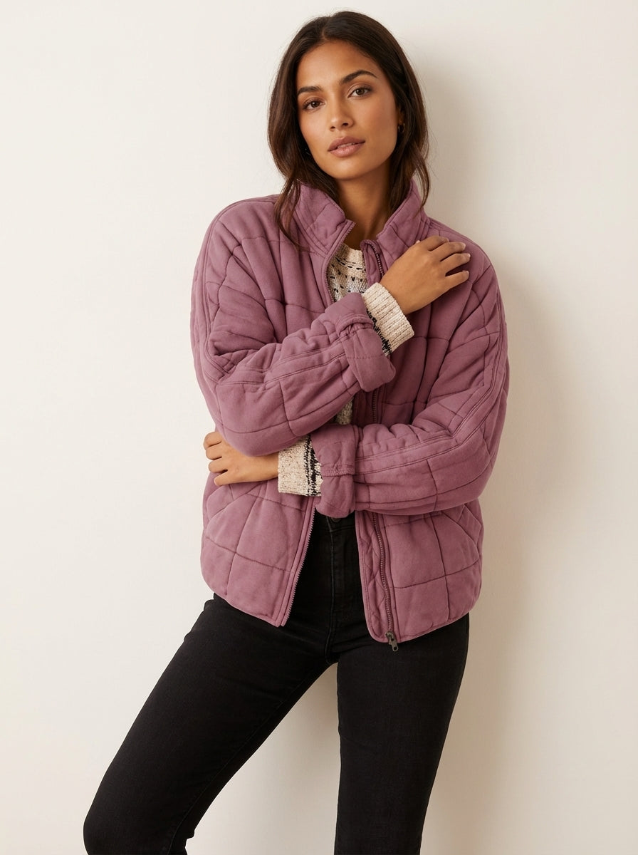 Womens Winter Jackets Quilted Relaxed Fit in Dark Grey – Lena