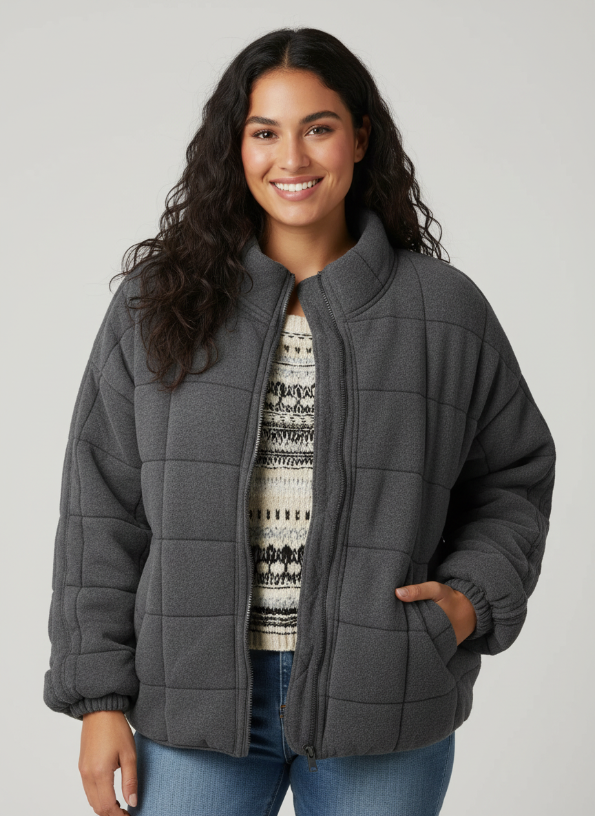 Womens Winter Jackets Quilted Relaxed Fit in Dark Grey – Lena