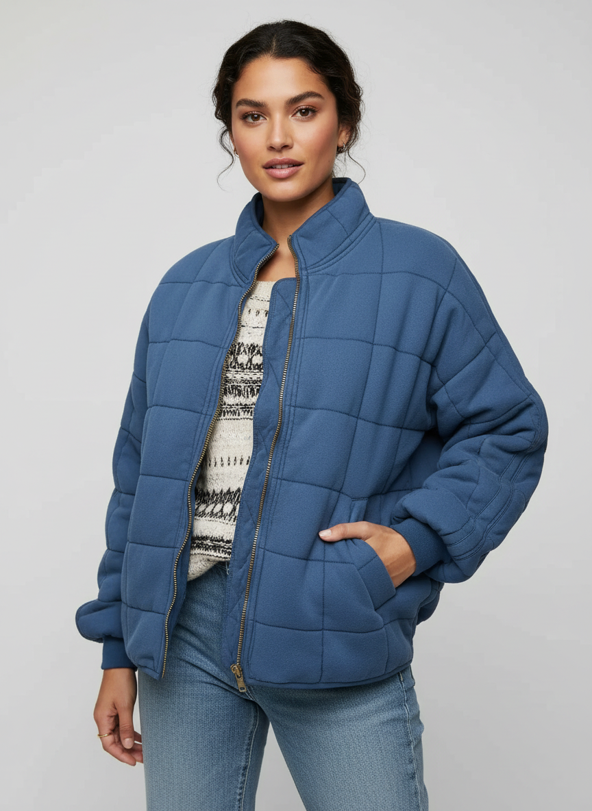 Womens Winter Jackets Quilted Relaxed Fit in Dark Grey – Lena