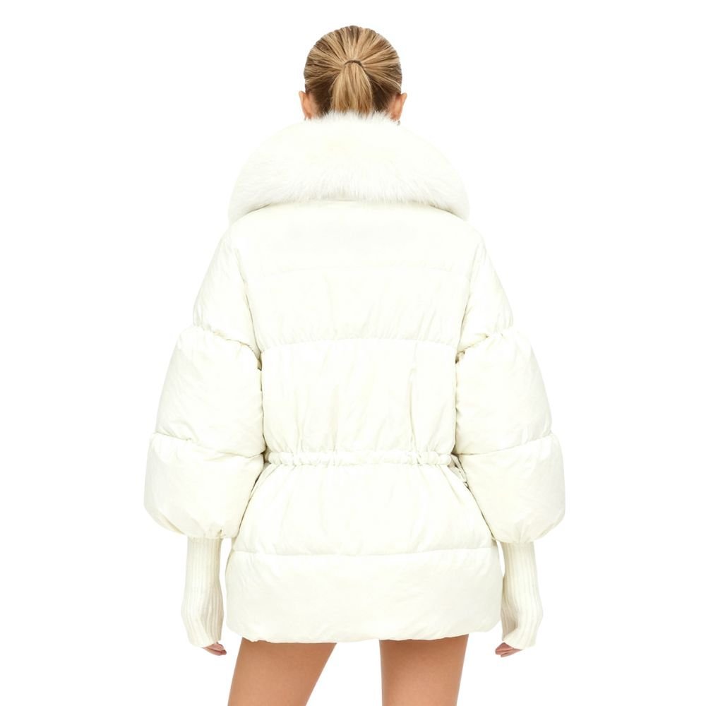 Womens Puffer Jacket Luxury Fox Fur Collar Oversized in White – Roma