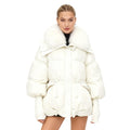 Womens Puffer Jacket Luxury Fox Fur Collar Oversized in White – Roma