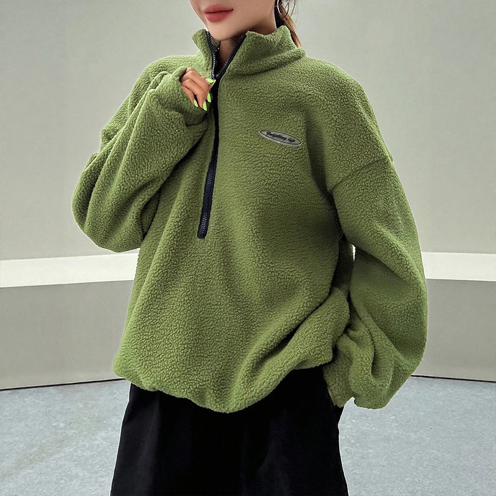 Womens Top Teddy Fleece Half-Zip Oversized Sweatshirt – Tess