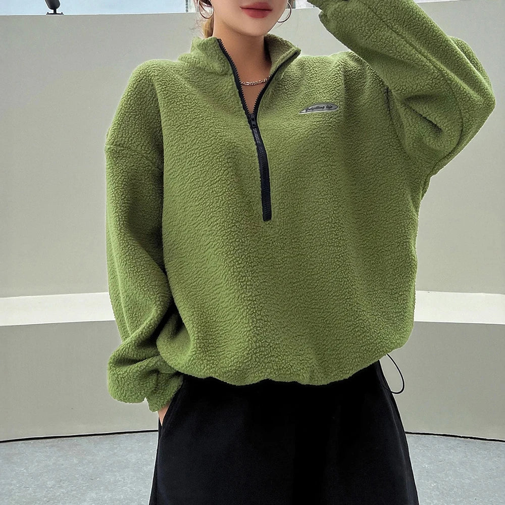 Womens Top Teddy Fleece Half-Zip Oversized Sweatshirt – Tess