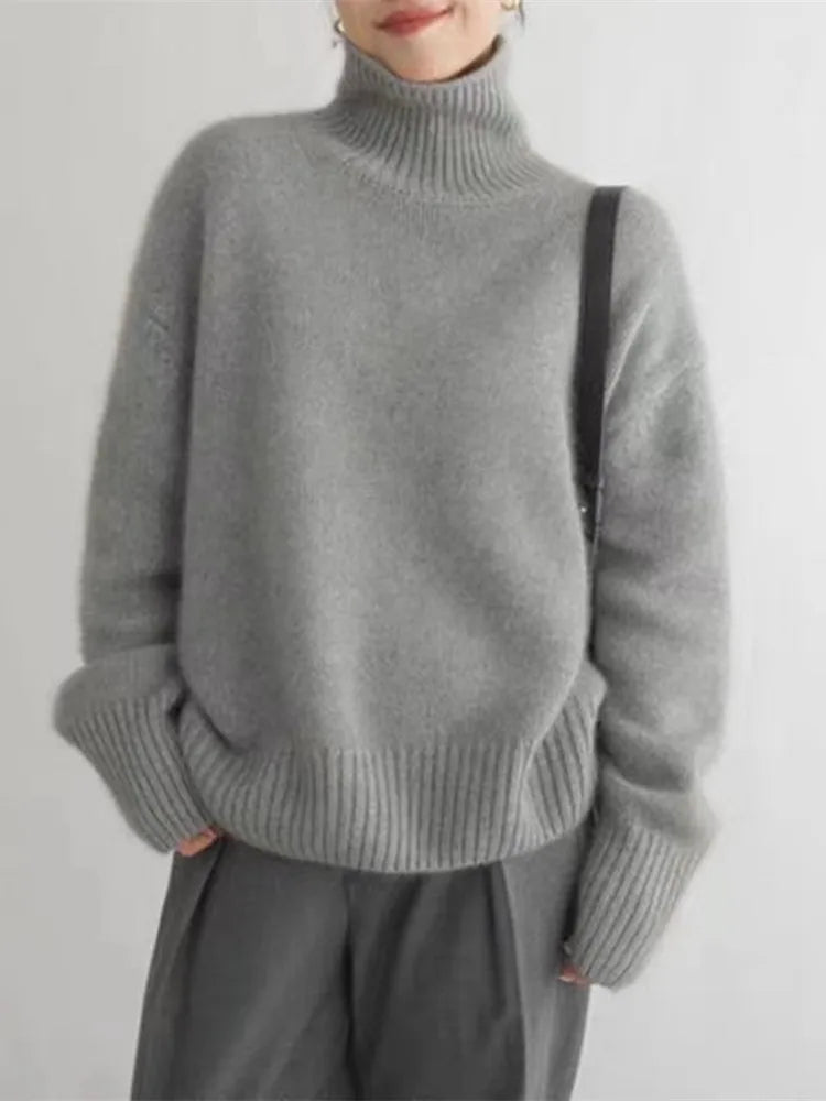 Womens Cardigan Cashmere Turtleneck High Collar – Jade
