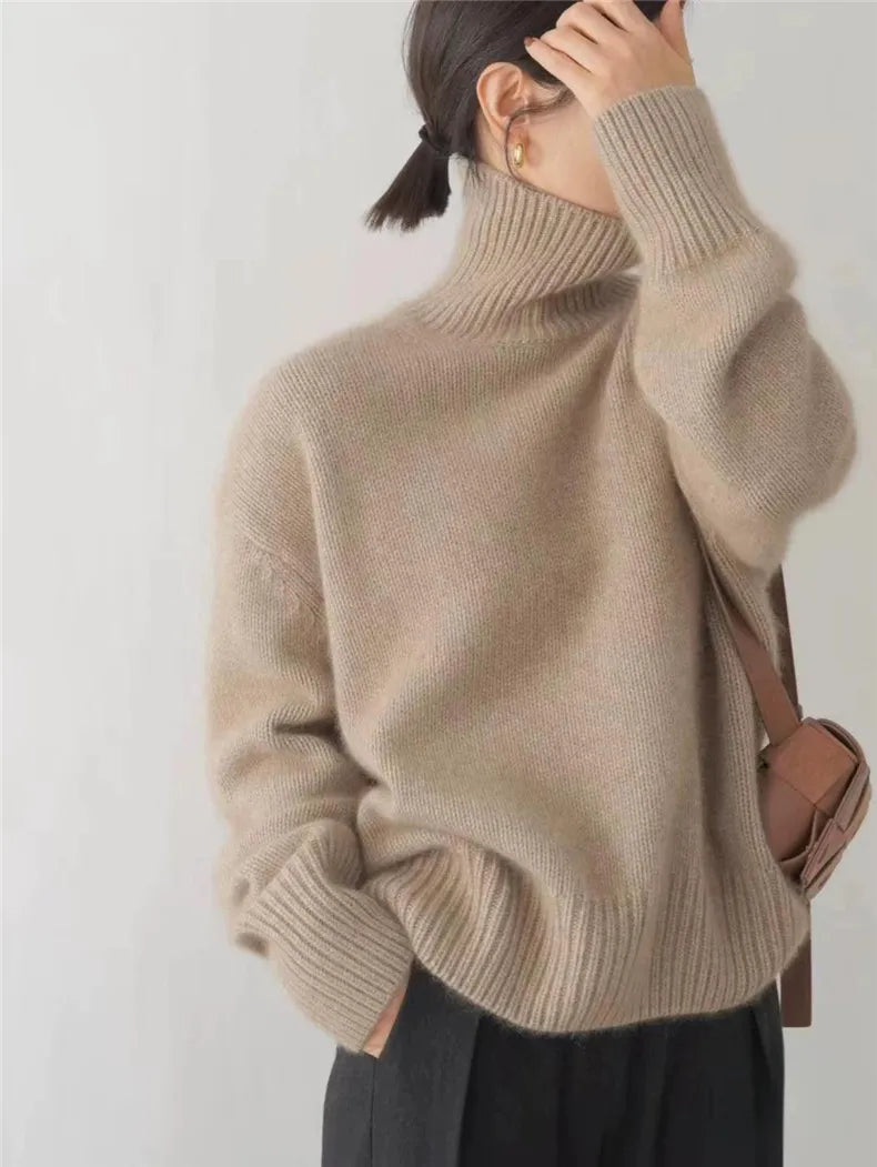 Womens Cardigan Cashmere Turtleneck High Collar – Jade