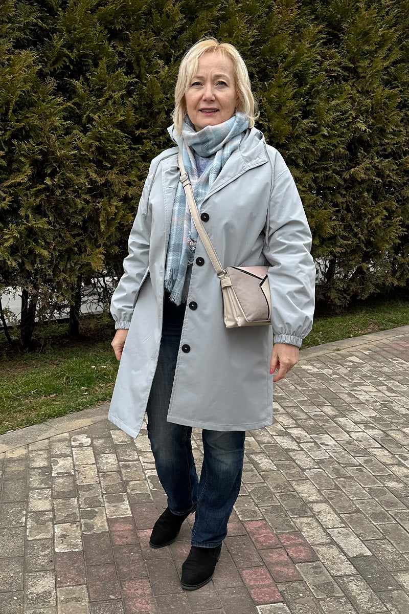 Womens Jacket Windbreaker Water-Resistant Oversized Hooded in Powder Blue – Mae