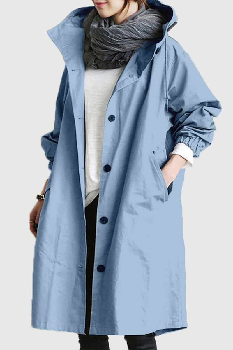 Womens Jacket Windbreaker Water-Resistant Oversized Hooded in Powder Blue – Mae