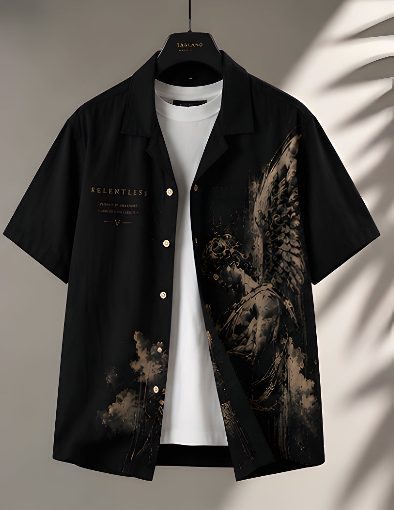Relentless Graphic Resort Shirt - Black | Tarlano