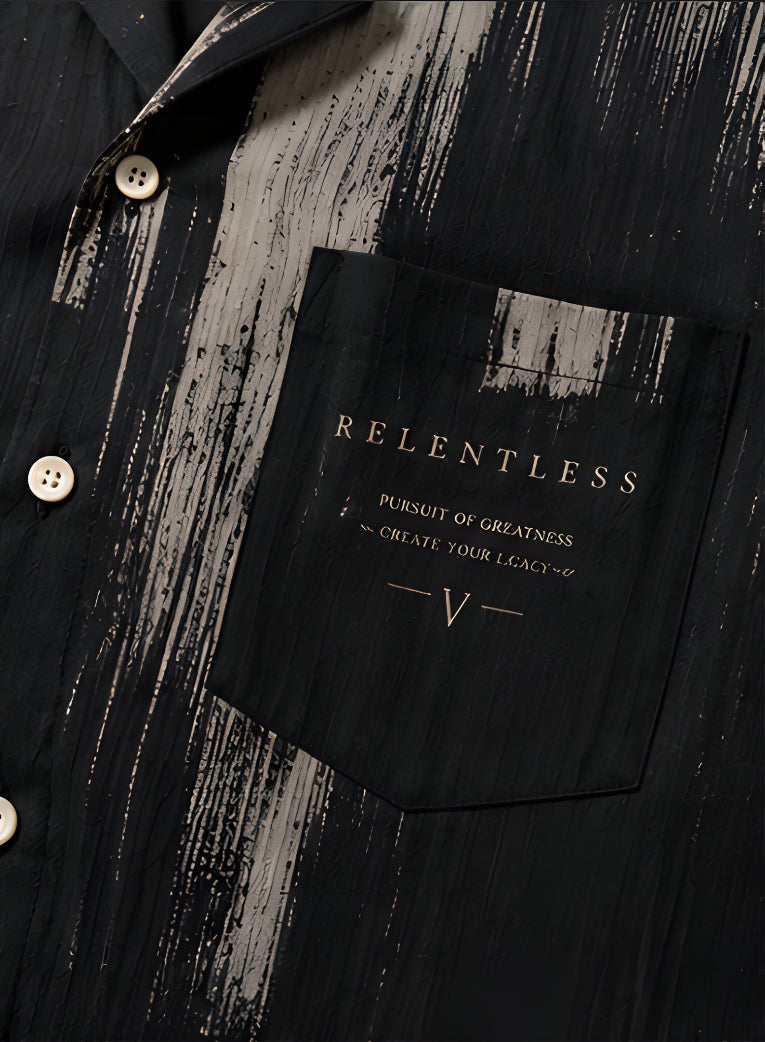 Relentless Brushstroke Camp Collar Shirt - Black | Tarlano