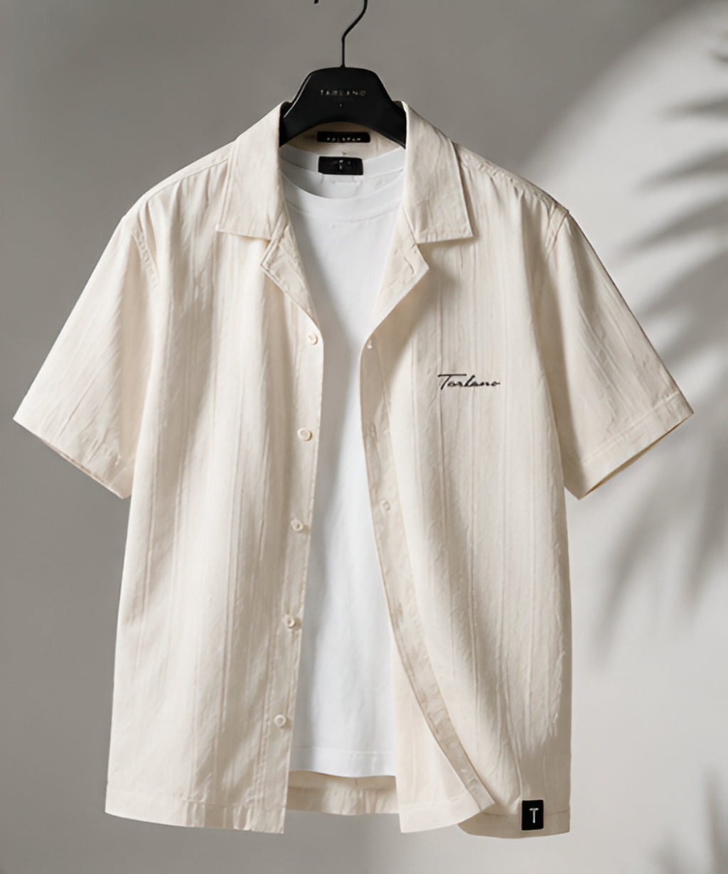 Riviera Textured Camp Collar Shirt – Ivory | Tarlano