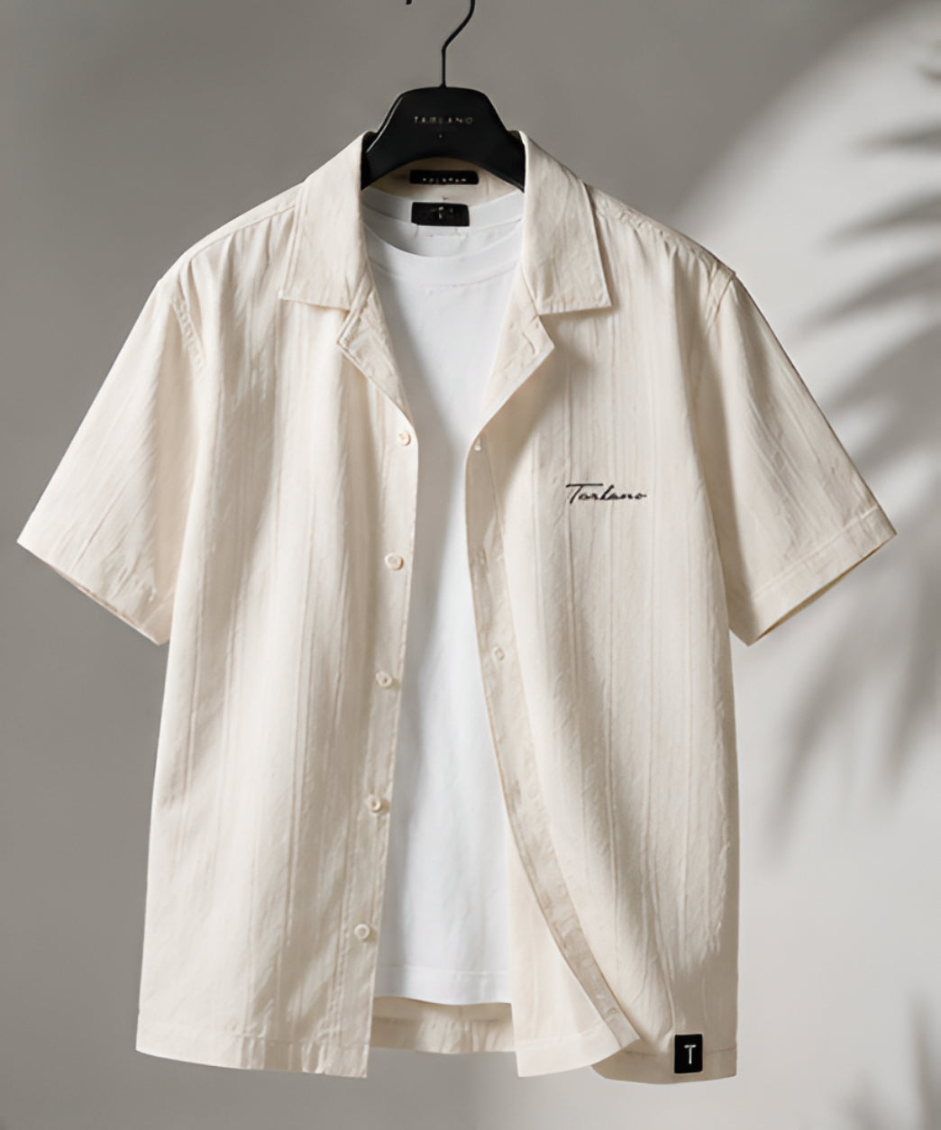 Riviera Textured Camp Collar Shirt – Ivory | Tarlano