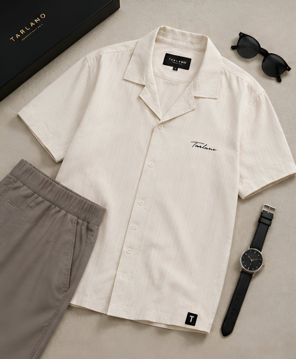 Riviera Textured Camp Collar Shirt – Ivory | Tarlano