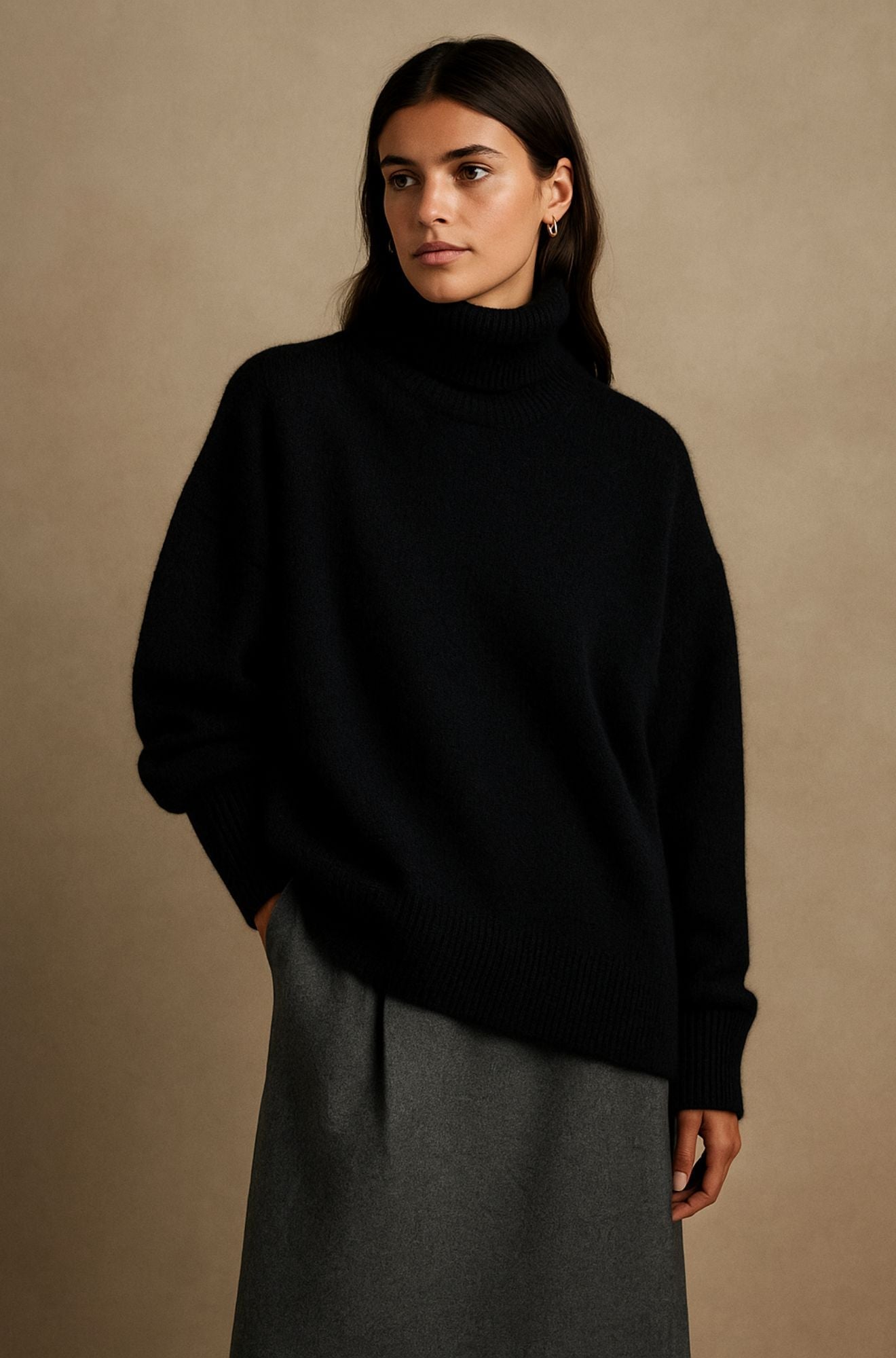 Womens Cardigan Cashmere Flattering Fit Long Sleeve in Black – Cleo