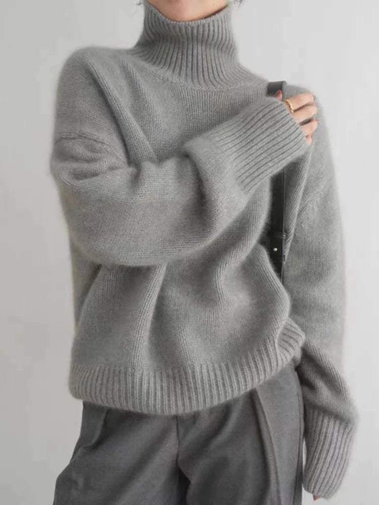 Womens Cardigan Cashmere Turtleneck High Collar – Jade