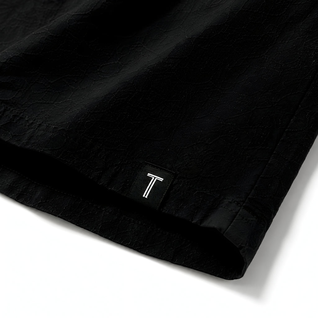 Textured Camp Collar Short Sleeve Shirt - Black | Tarlano