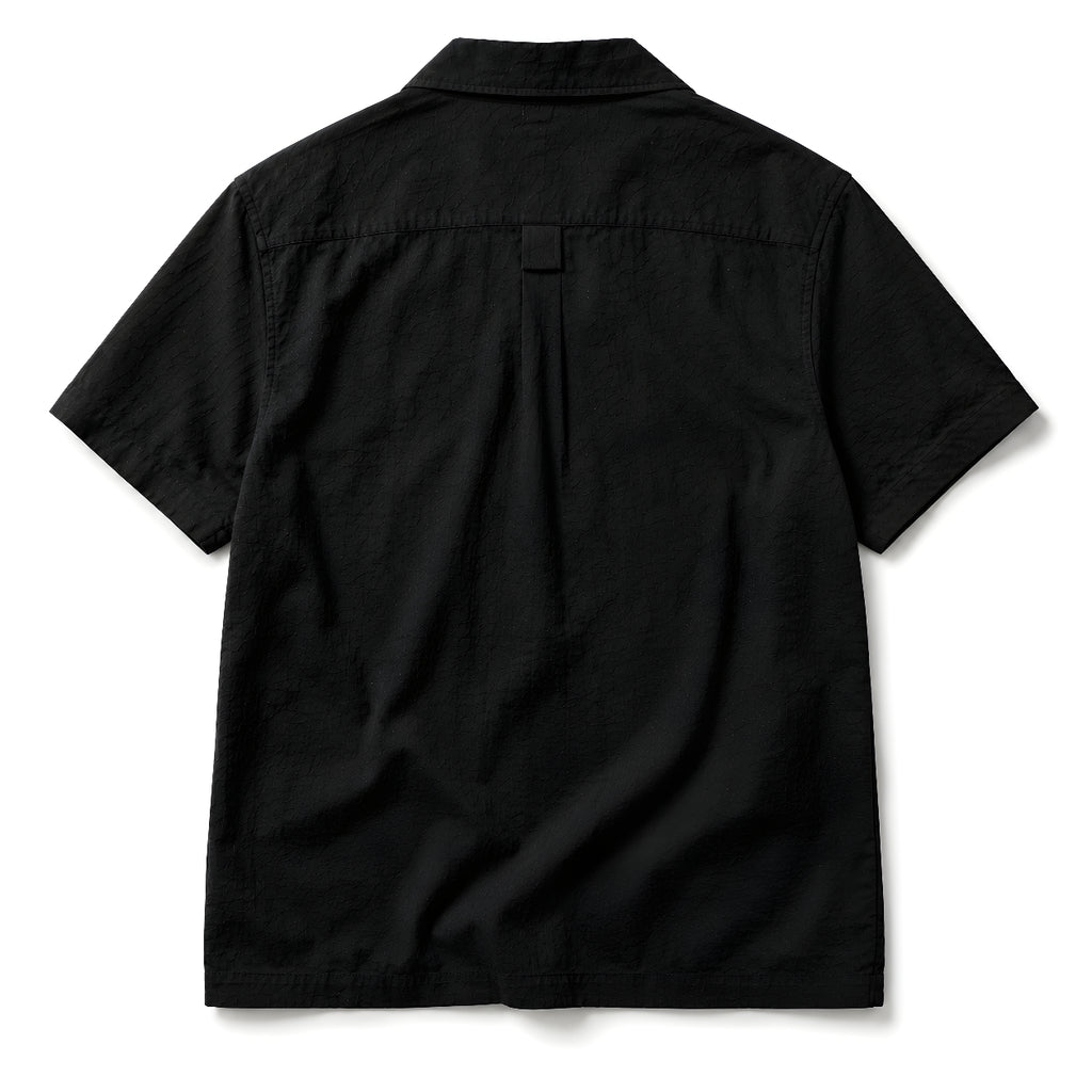 Textured Camp Collar Short Sleeve Shirt - Black | Tarlano