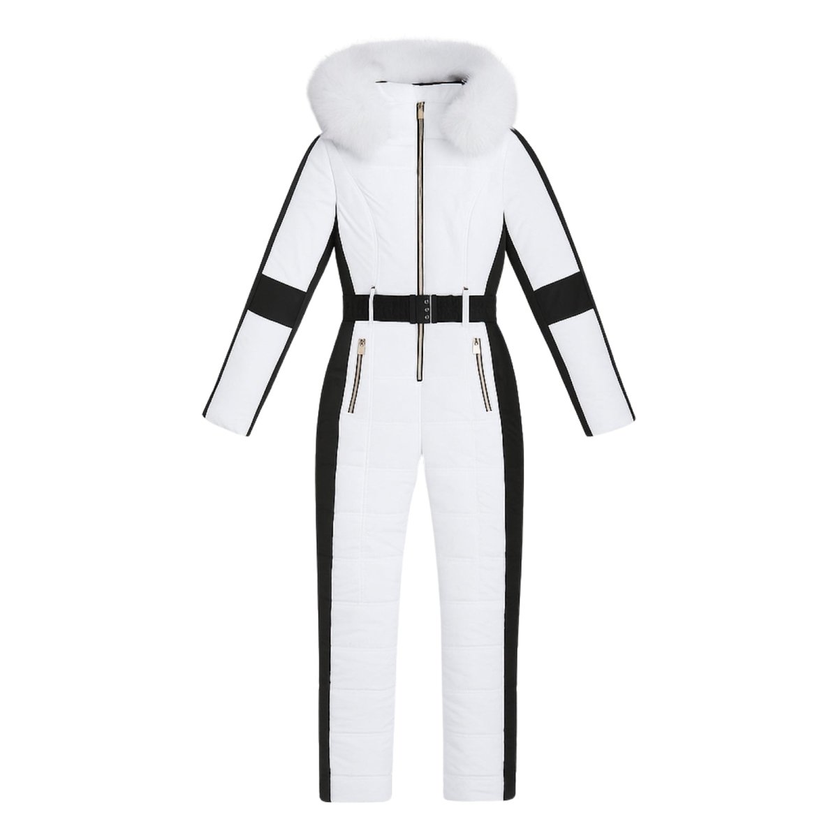 Womens Ski Suit One Piece Waterproof Fox Fur Hood 4-Way Stretch – Viv