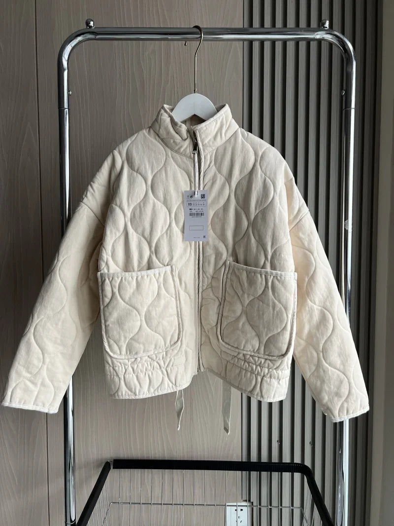 Womens Jacket Quilted Vintage Padded Classic in Beige – Opal