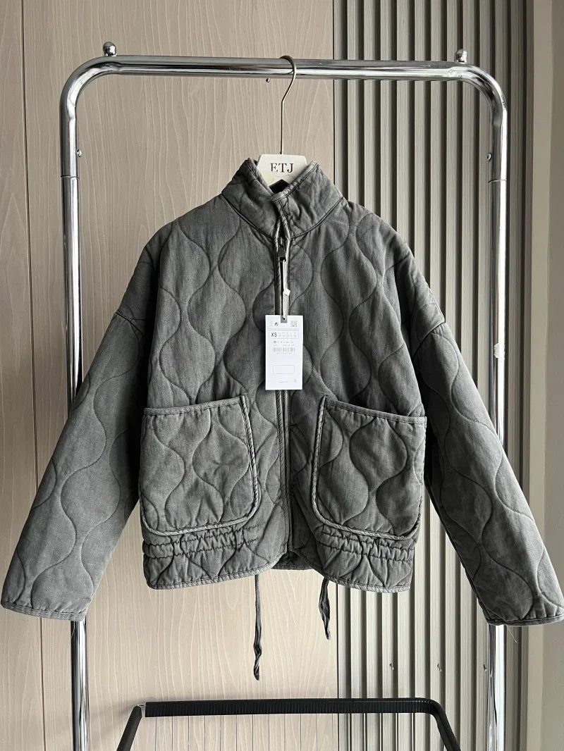 Womens Jacket Quilted Vintage Padded Classic in Beige – Opal