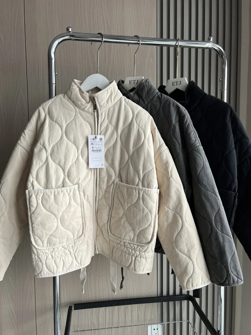 Womens Jacket Quilted Vintage Padded Classic in Beige – Opal