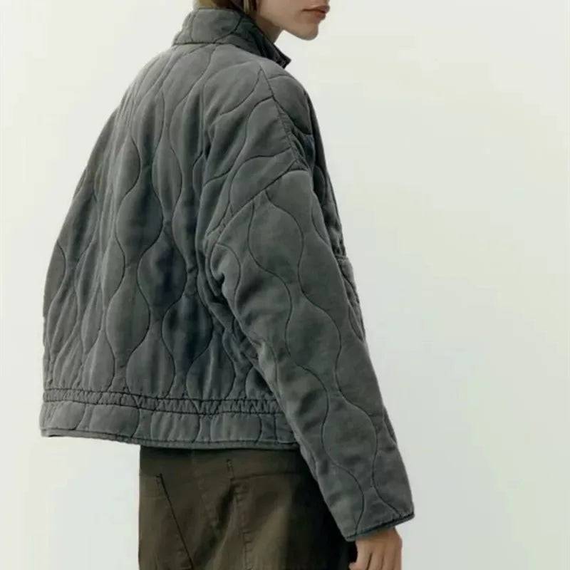 Womens Jacket Quilted Vintage Padded Classic in Beige – Opal
