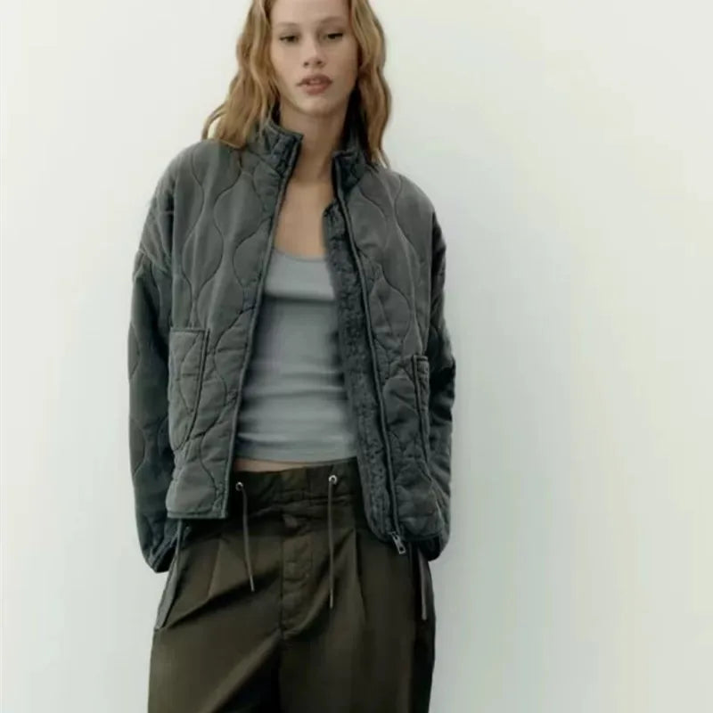 Womens Jacket Quilted Vintage Padded Classic in Beige – Opal