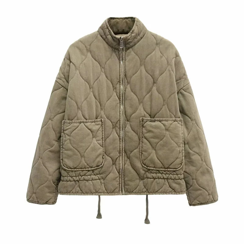 Womens Jacket Quilted Vintage Padded Classic in Beige – Opal