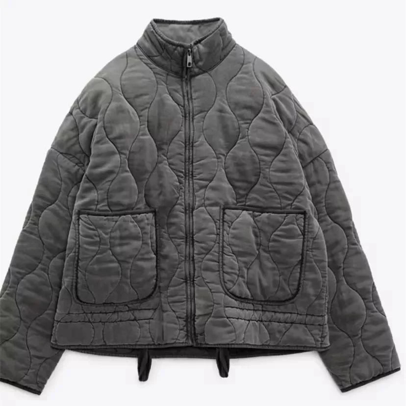 Womens Jacket Quilted Vintage Padded Classic in Beige – Opal