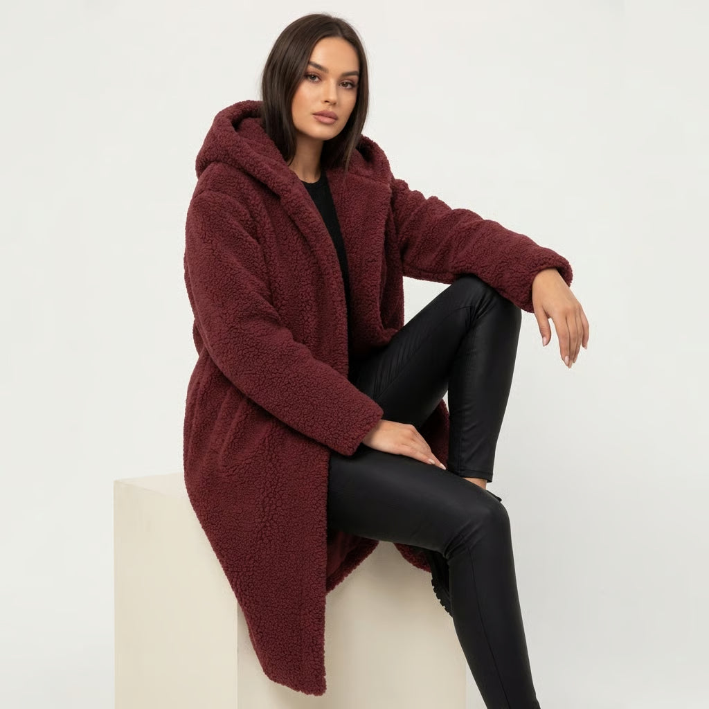 Womens Coat Long Teddy Fleece Luxurious Warm in Beige – Mabel