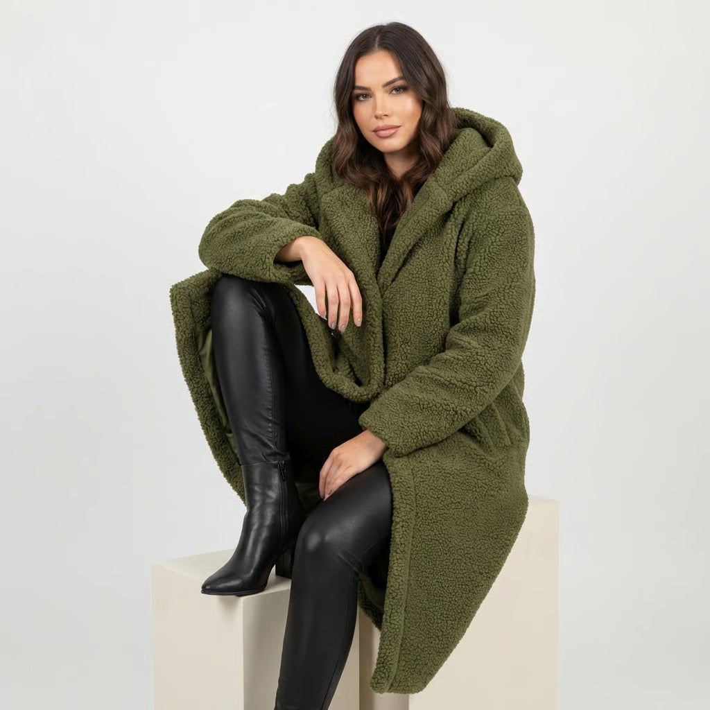 Womens Coat Long Teddy Fleece Luxurious Warm in Beige – Mabel