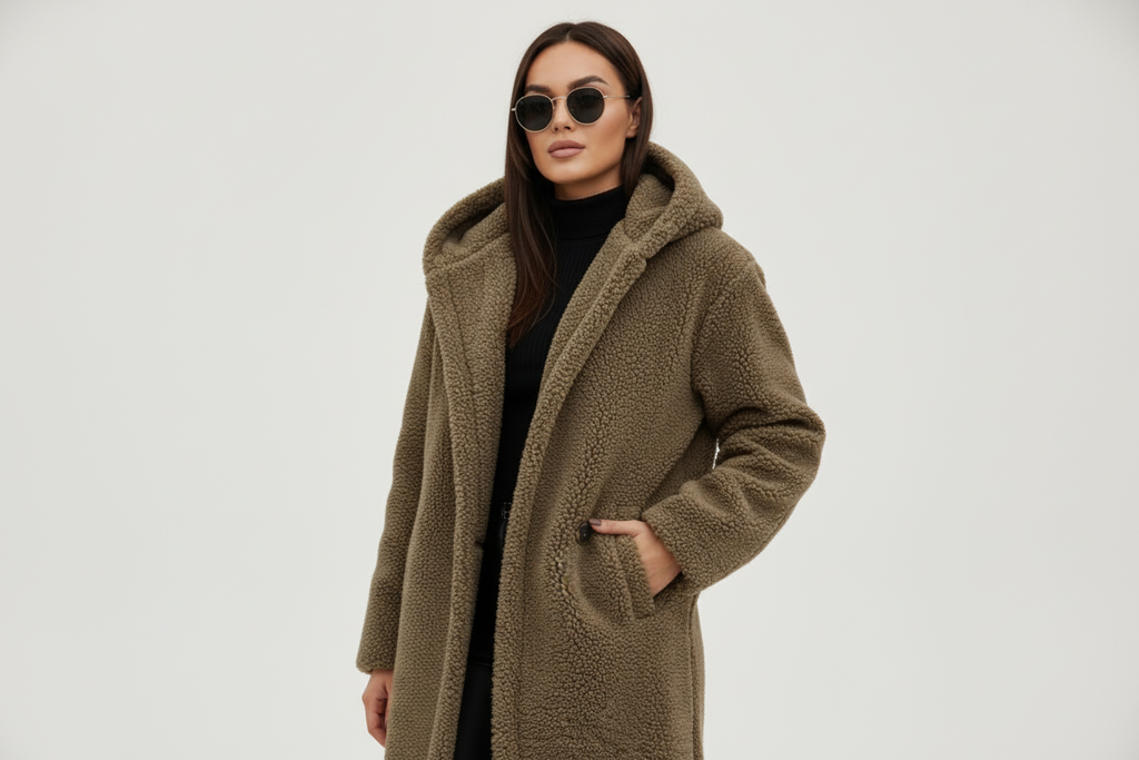 Womens Coat Long Teddy Fleece Luxurious Warm in Beige – Mabel