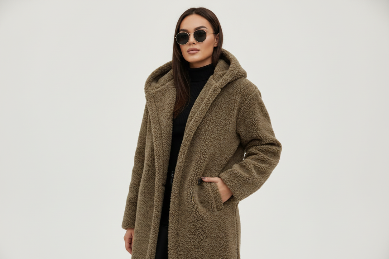Womens Coat Long Teddy Fleece Luxurious Warm in Beige – Mabel