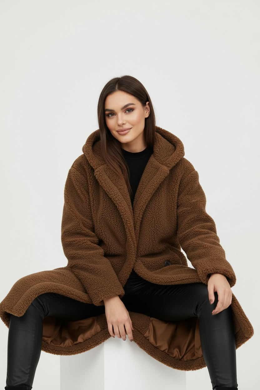 Womens Coat Long Teddy Fleece Luxurious Warm in Beige – Mabel