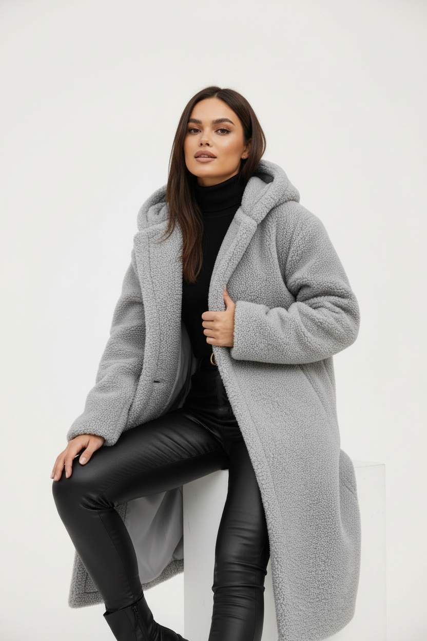 Womens Coat Long Teddy Fleece Luxurious Warm in Beige – Mabel