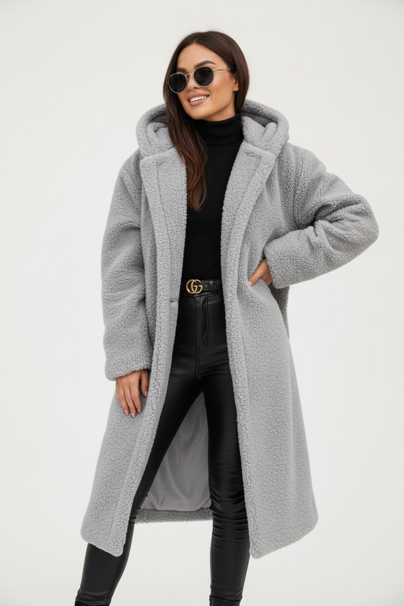Womens Coat Long Teddy Fleece Luxurious Warm in Beige – Mabel
