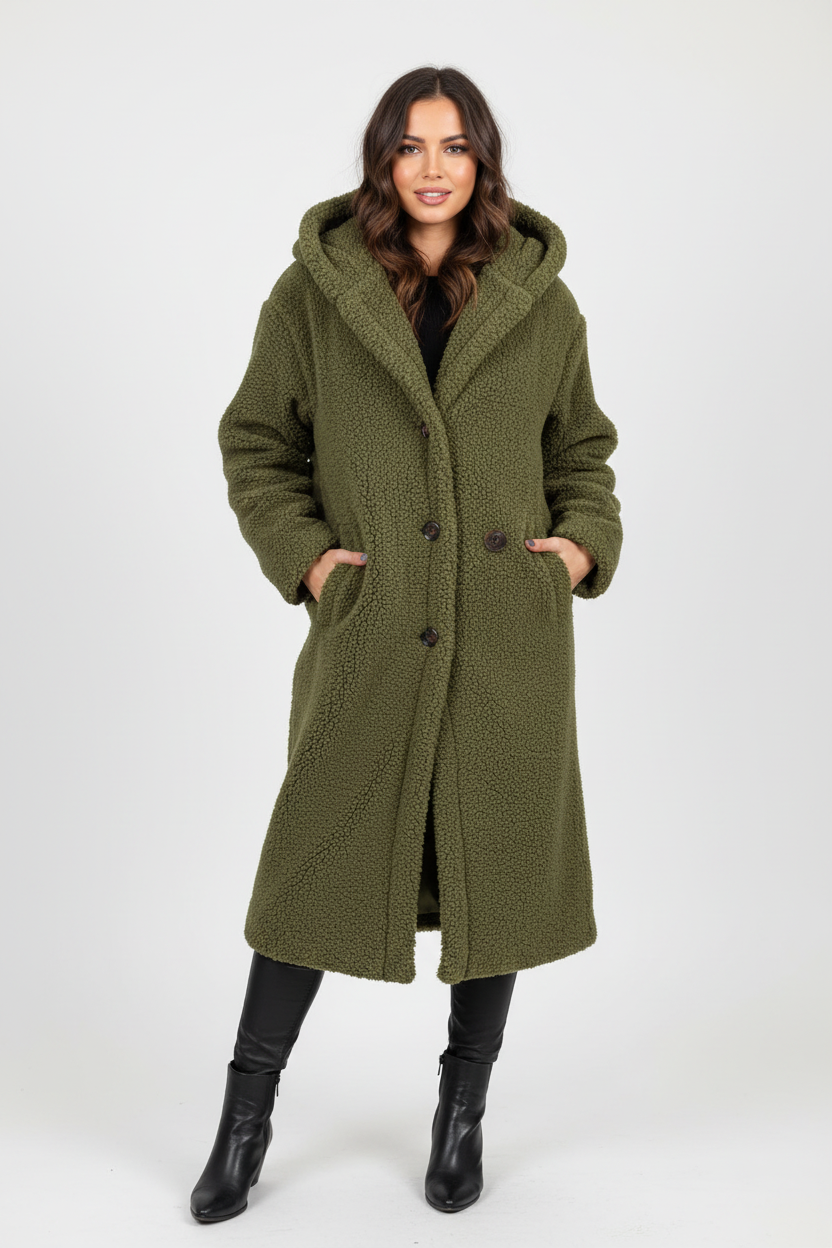 Womens Coat Long Teddy Fleece Luxurious Warm in Beige – Mabel