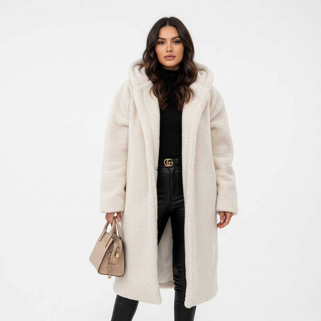 Womens Coat Long Teddy Fleece Luxurious Warm in Beige – Mabel
