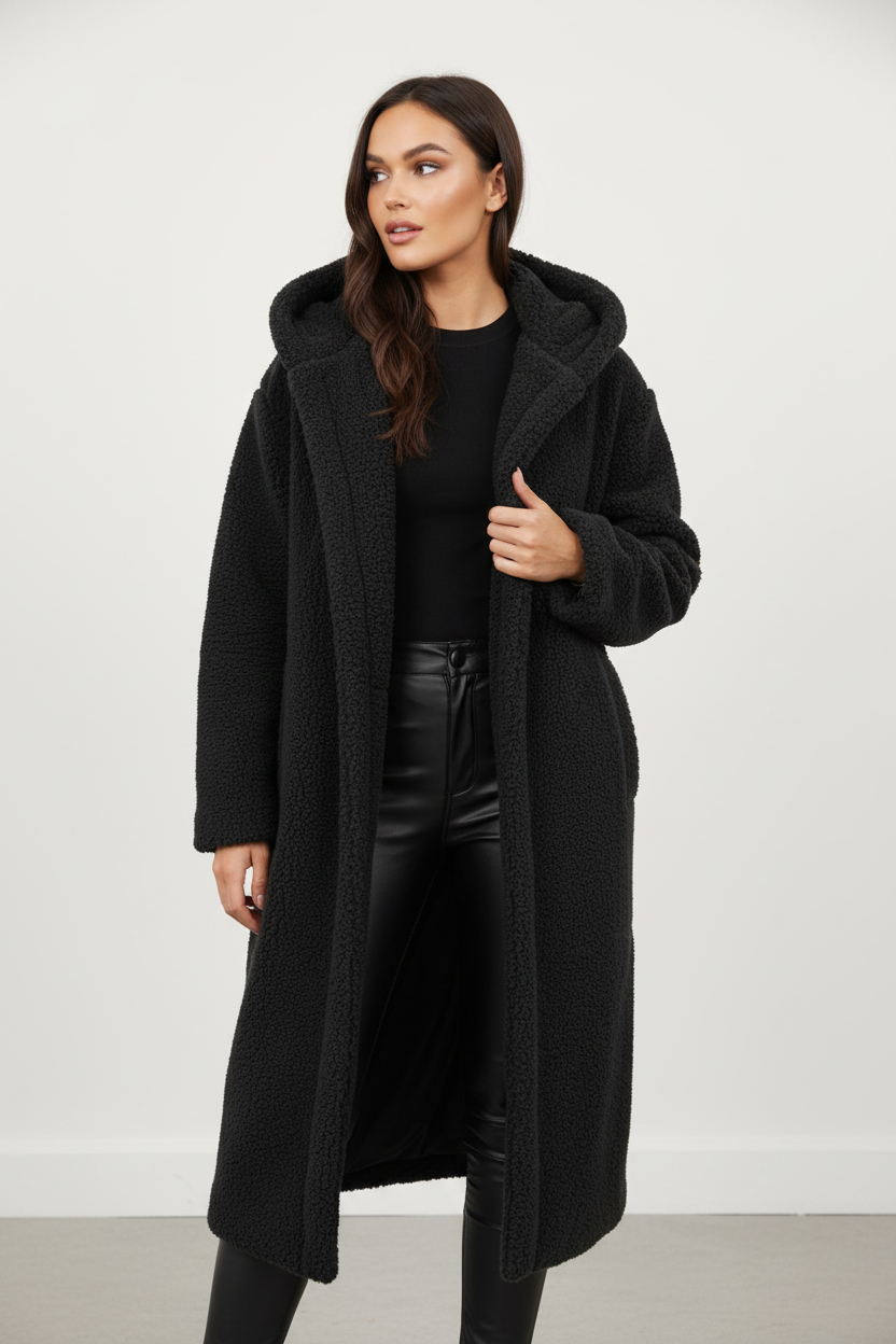 Womens Coat Long Teddy Fleece Luxurious Warm in Beige – Mabel